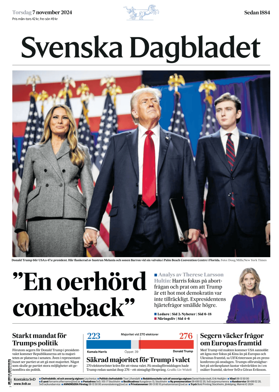 Prima-pagina-Svenska Dagbladet-edizione-di-oggi-20241107